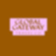 A travel logo with a pink rectangular banner against a brown background. The stylized serif text “Global Gateway Travel Co.” appears as a cutout within the banner, revealing the brown background color underneath.