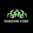 An edgy logo featuring a lime green abstract graphic above bold white text on a black background. The text says “Shadow Core.”